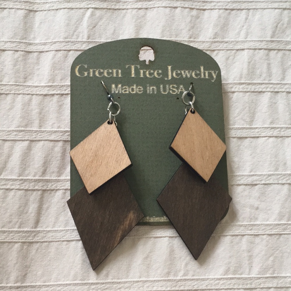 Wood earrings - Double diamond shapes